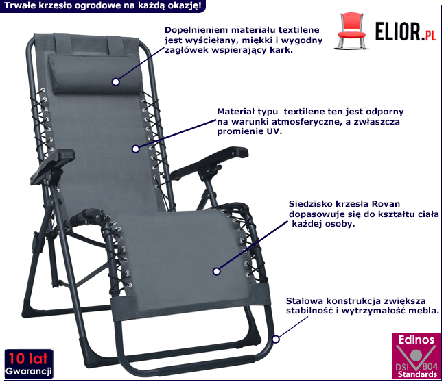 Produkt Szare składane krzesło tarasowe – Rovan