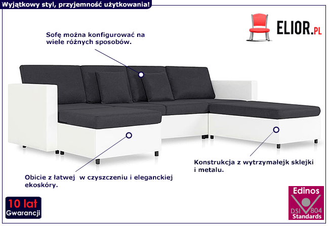 4-osobowa biało-ciemnoszara sofa - Arbre 4Q
