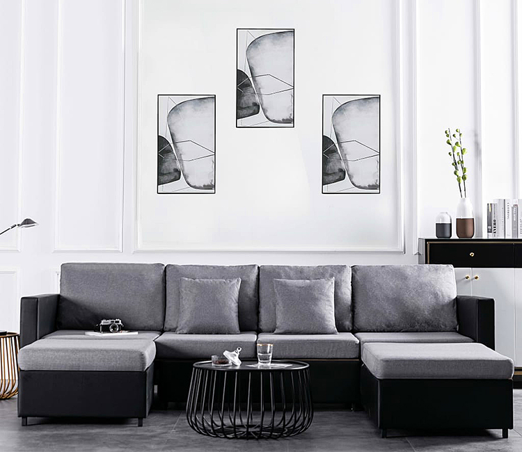 4-osobowa czarno-jasnoszara sofa 