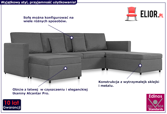 4-osobowa rozkładana ciemnoszara sofa Arbre 4X