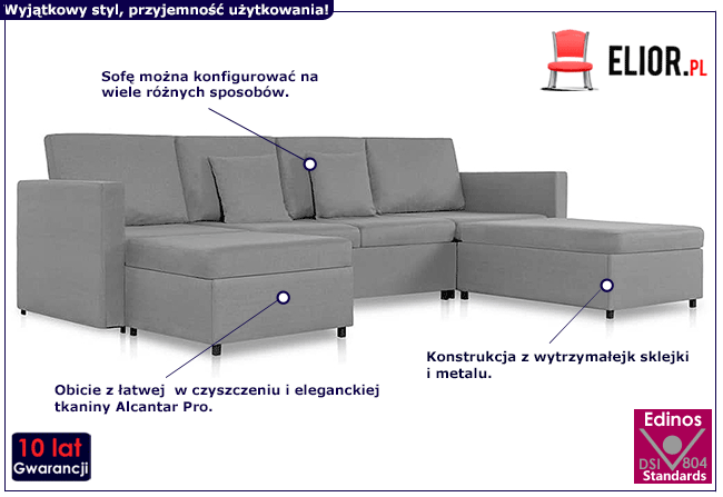 4-osobowa rozkładana jasnoszara sofa Arbre 4X 