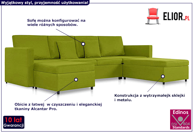 4-osobowa rozkładana zielona sofa Arbre 4X