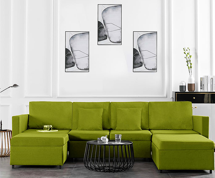 Zielona sofa rozkładana z poduszkami Arbre 4X 