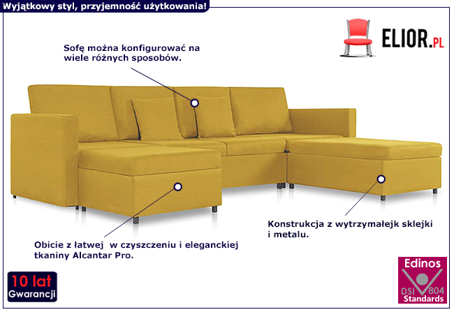 4-osobowa rozkładana żółta sofa Arbre 4X