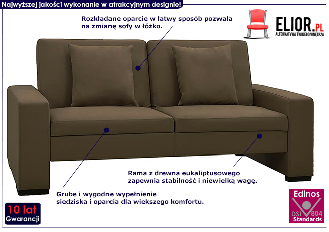 Dwuosobowa rozkładana brązowa sofa Elsa 2S