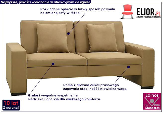 Dwuosobowa rozkładana cappuccino sofa Arroseta 2S