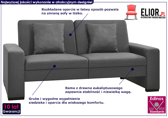 Dwuosobowa rozkładana jasnoszara sofa Fadira 2S
