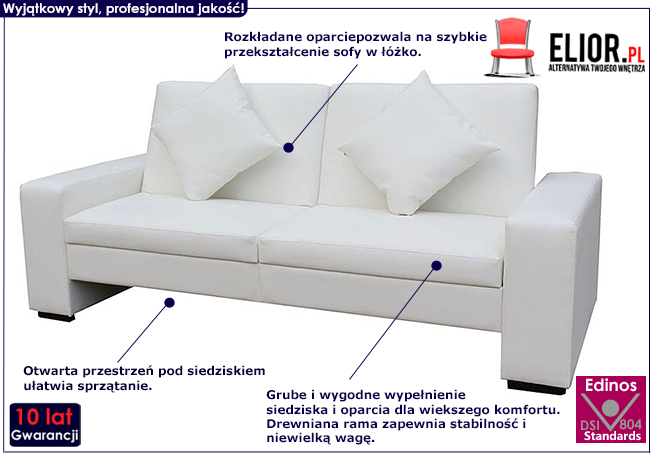 Biała rozkładana sofa Astigar