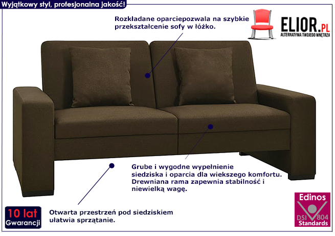 Luksusowa rozkładana brązowa sofa Mellia 