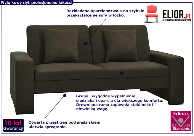 Luksusowa rozkładana ciemnobrązowa sofa Astigar