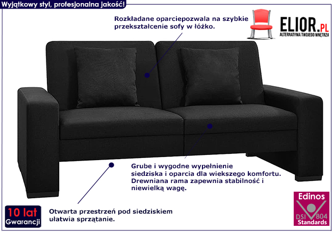 Luksusowa rozkładana czarna sofa Astigar