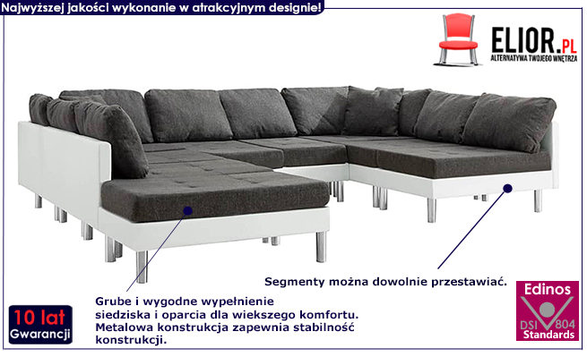 Sofa modułowa biało-ciemnoszara z ekoskóry Astoa