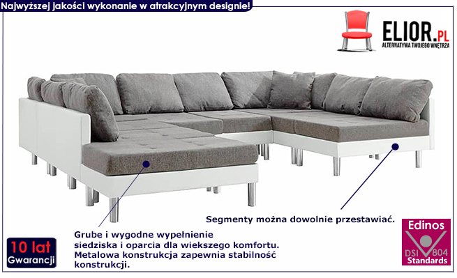 Sofa modułowa biało-jasnoszara z ekoskóry Astoa