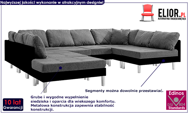 Sofa modułowa czarno-ciemnoszara z ekoskóry Renzo 