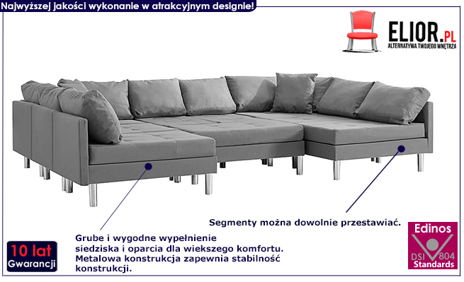Sofa modułowa z jasnoszarej tkaniny Renzo