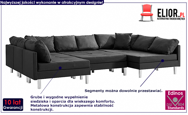 Sofa modułowa z czarnej tkaniny Astoa 9Q