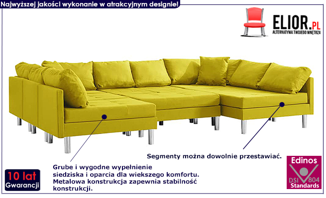 Sofa modułowa z żółtej tkaniny Astoa 9Q