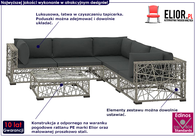 Szary zestaw wypoczynkowy do ogrodu Beck 6B 
