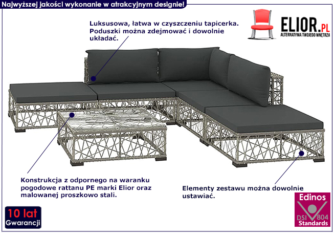 Szary zestaw wypoczynkowy do ogrodu Beck 6E