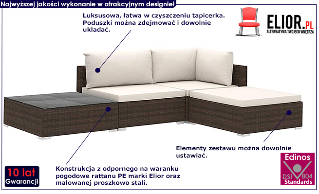 Brązowo-kremowy zestaw wypoczynkowy do ogrodu Begi 4A