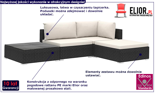 Czarno-kremowy zestaw wypoczynkowy do ogrodu Begi 4A