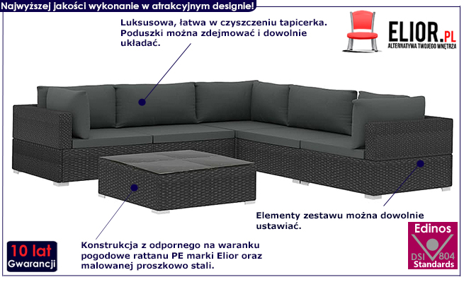 Czarny zestaw wypoczynkowy do ogrodu Begi 6A