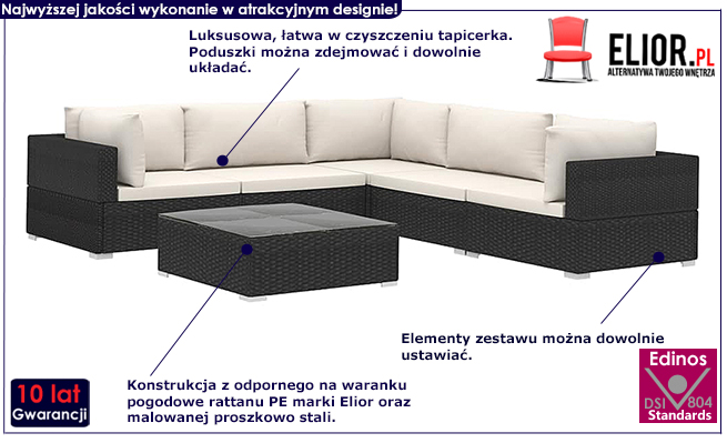 Czarno-kremowy zestaw wypoczynkowy do ogrodu Owis 6A