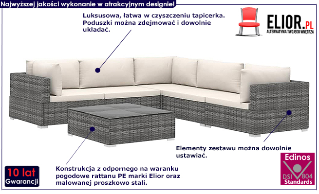 Szaro-kremowy zestaw wypoczynkowy do ogrodu Begi 6A