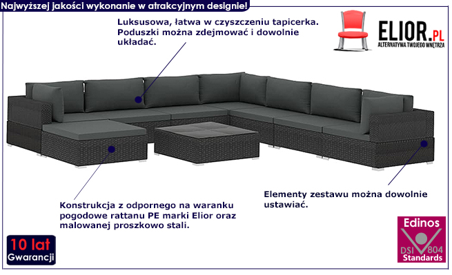 Czarny zestaw wypoczynkowy do ogrodu Begi 9B