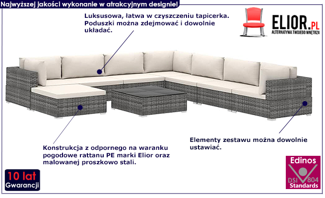 Szaro-kremowy zestaw wypoczynkowy Begi 9B 