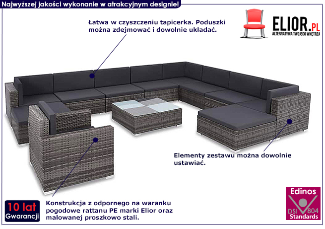 12-częściowy szary zestaw ogrodowy Merido 12A