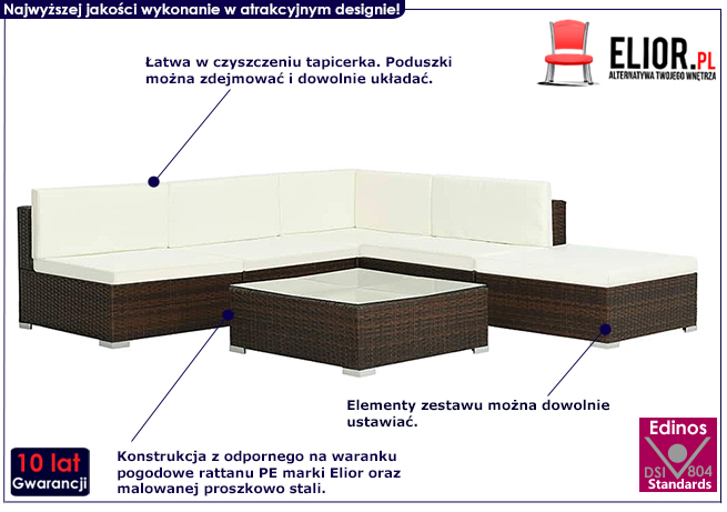 Brązowo-śmietankowy zestaw 6-częściowy Divano 6B 