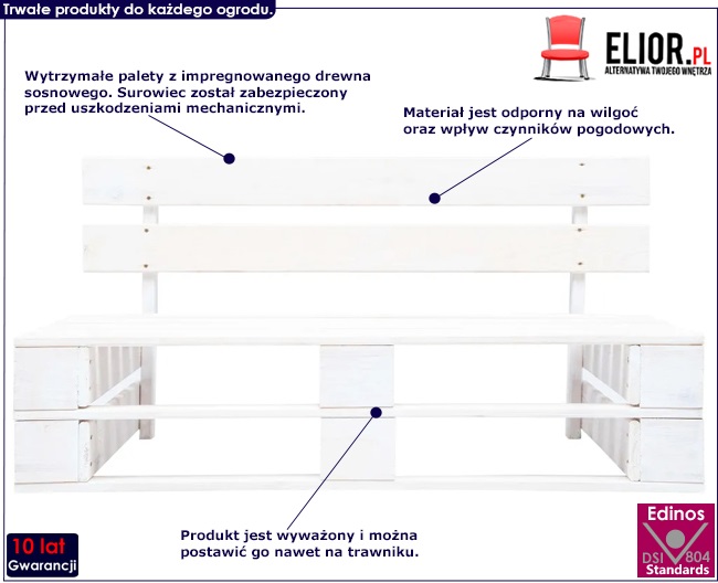 biała ławka ogrodowa z palet bradley 2x