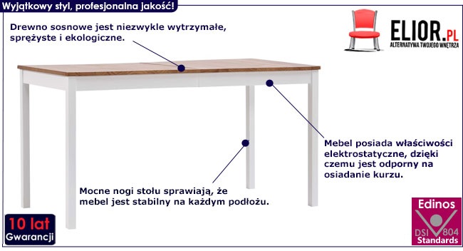 Biało-brązowy stół sosnowy Jedris 2X
