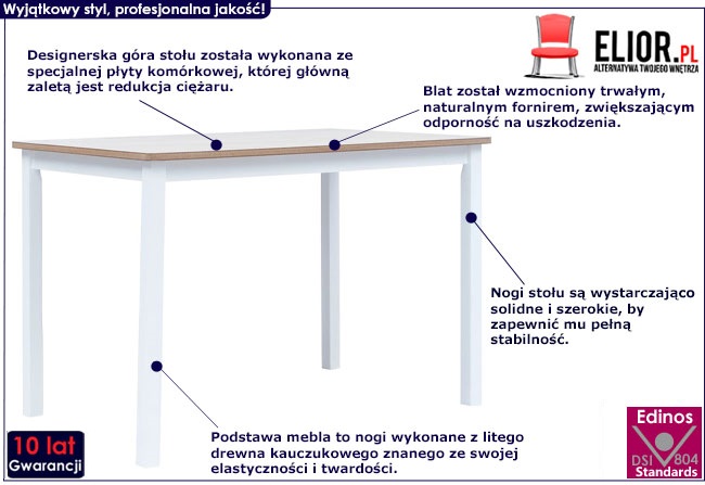 Biało-brązowy stół z drewna kauczukowego – Cortez