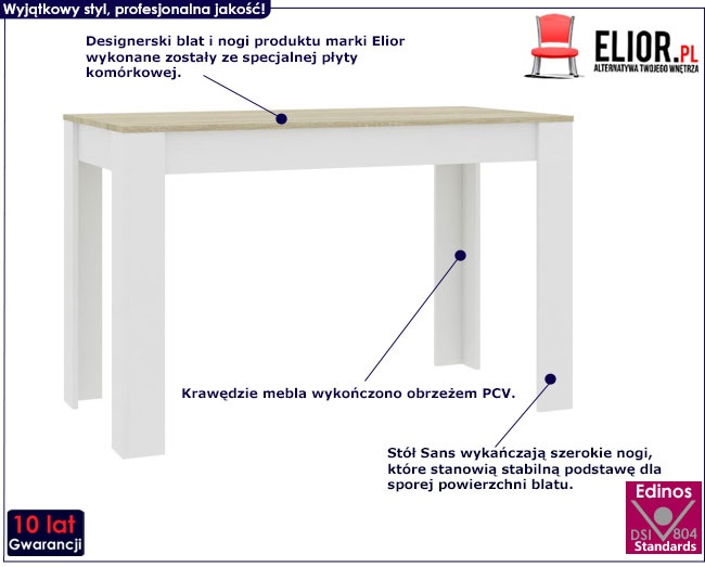 Produkt Biało-dębowy nowoczesny stół – Sans