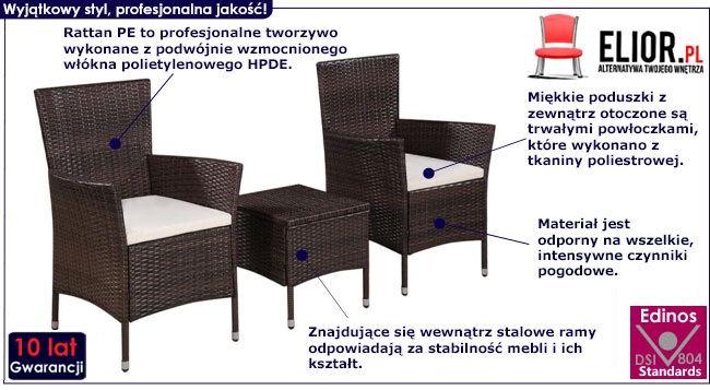 Produkt Brązowy 3-częściowy zestaw mebli ogrodowych bistro – Aser
