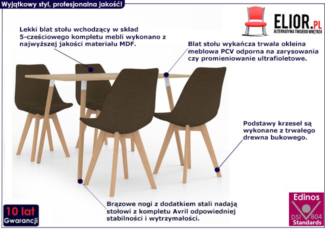 Brązowy 5-częściowy zestaw mebli jadalnianych – Avril