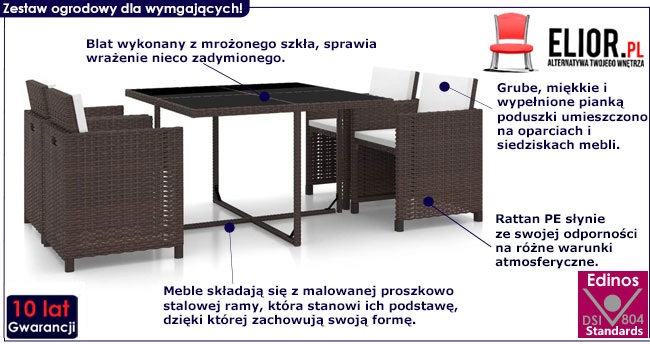 Produkt Brązowy 5-częściowy zestaw nowoczesnych mebli ogrodowych – Sailor