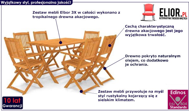 Brązowy 7-częściowy zestaw mebli ogrodowych – Elbor 2X