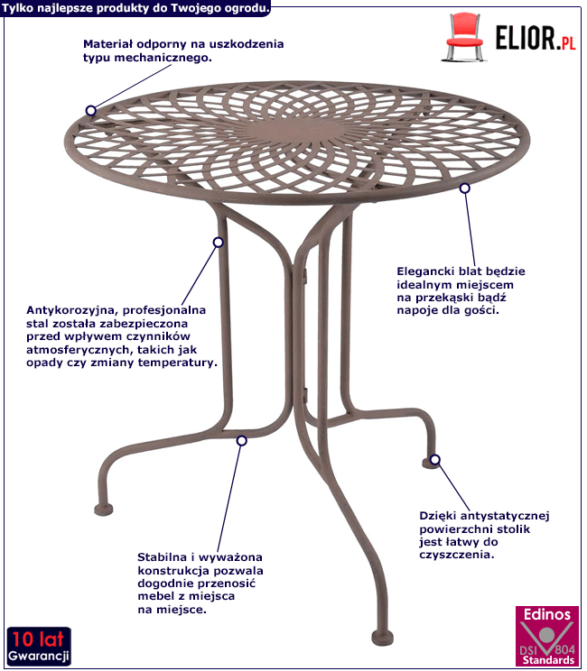 Brązowy metalowy stolik ogrodowy Fermi