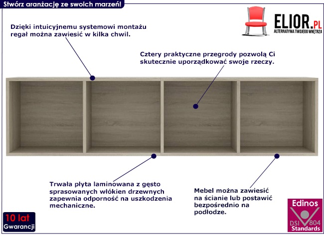 Brązowy modułowy regał wiszący Coda