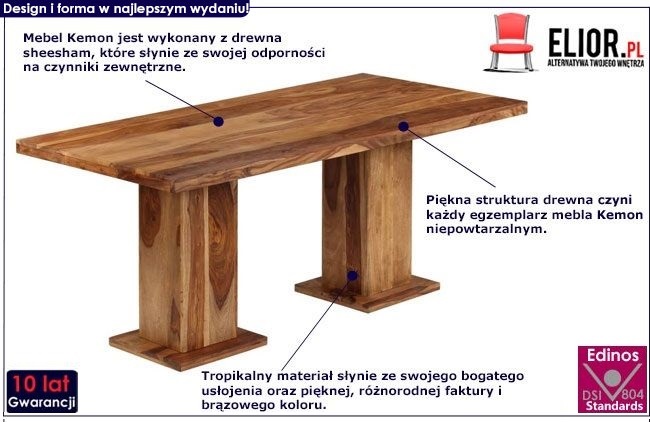 Brązowy stół z drewna sheesham Kemon 