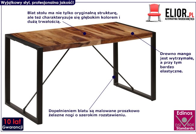 Brązowy stół z drewna sheesham Zanari 3X