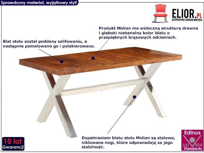 Brązowy stół z litego drewna Midian 