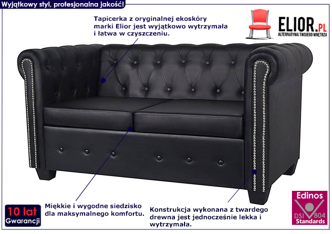 2-osobowa czarna sofa Chesterfield Xavier 2Q