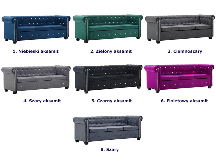 Produkt Aksamitna fioletowa sofa w stylu Chesterfield - Charlotte 3Q