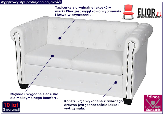 Biała sofa Chesterfield Charlotte 2Q