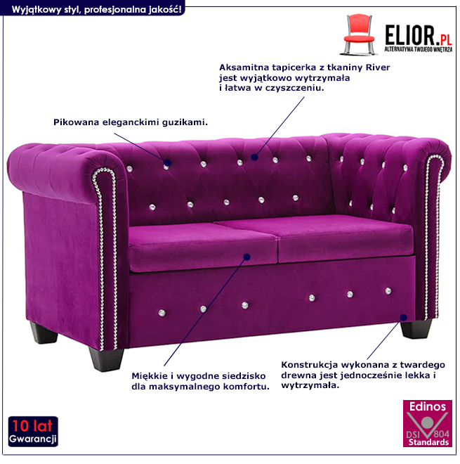 Produkt Aksamitna sofa w stylu Chesterfield Charlotte 2Q - fioletowa
