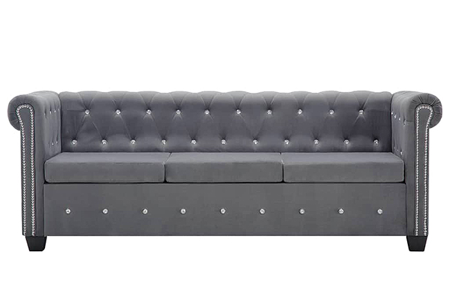 Produkt Aksamitna sofa w stylu Chesterfield Charlotte 3Q - szara - zdjęcie numer 2